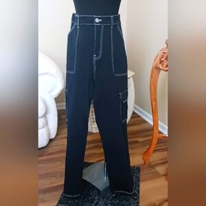 Ultra Flirt Black Wide Leg Cargo Pants M NWT